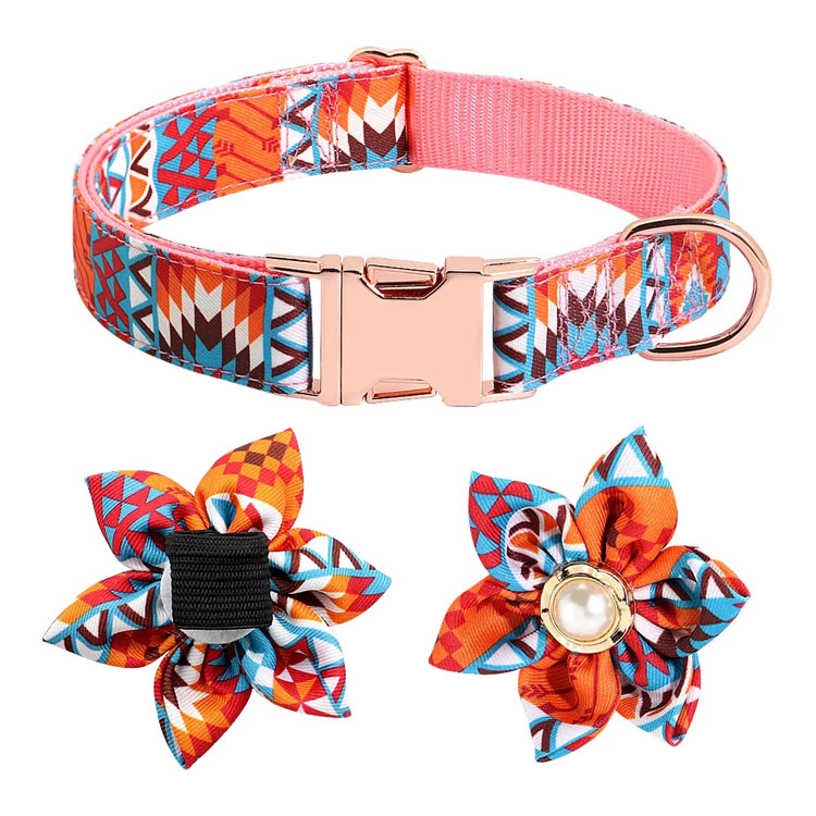 Adjustable Floral Dog Collar na may Matatanggal na Metal Buckle