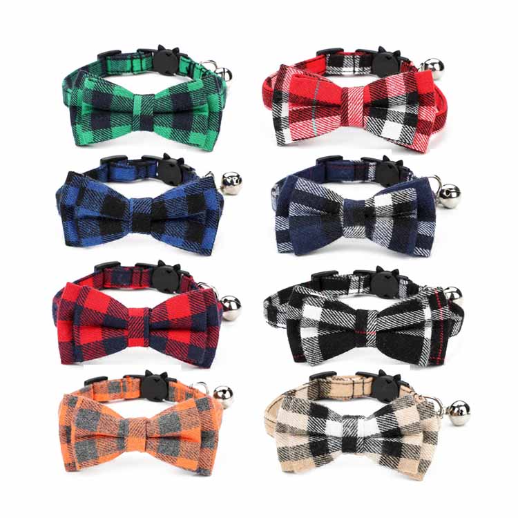 Naaayos na Plaid Dog Bow Tie Collar na may Bell