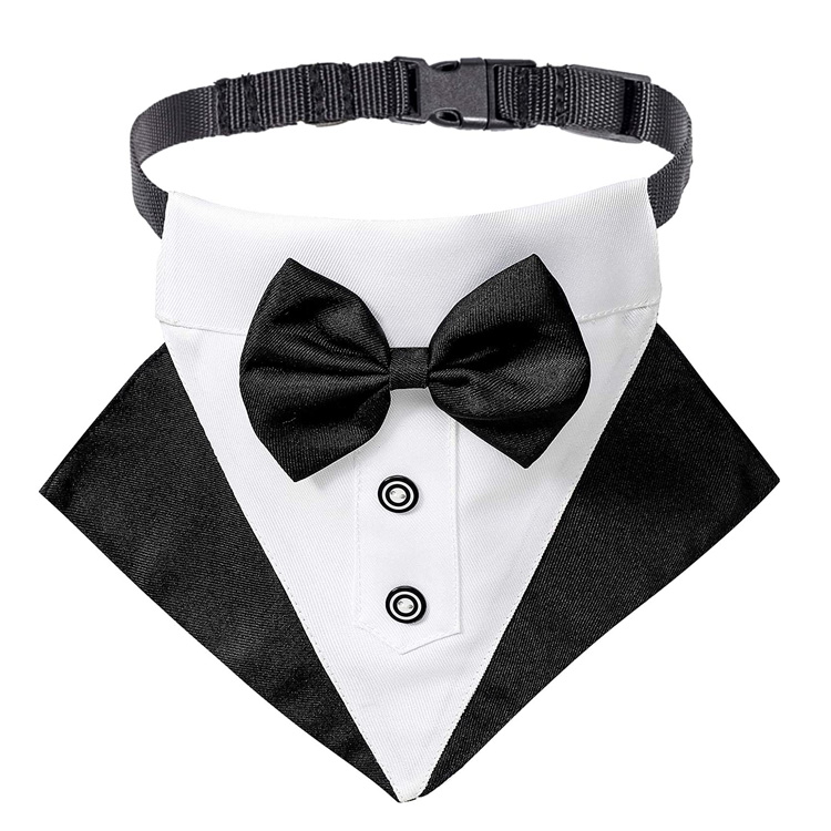 Adjustable Tuxedo Wedding Dog Bandana Collar na may Bowtie