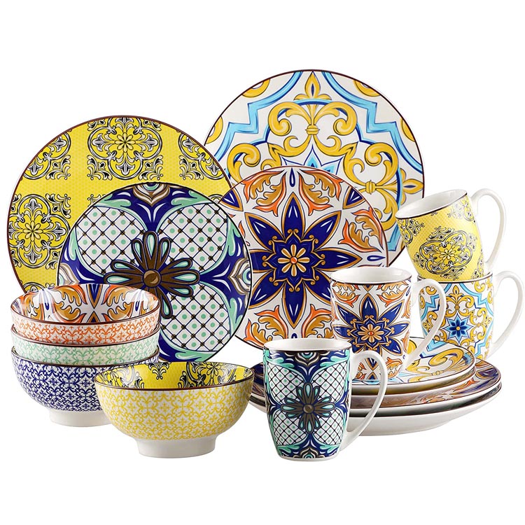 Estilo ng Arabe na Makukulay na Plato at Mangkok Porcelain Dinnerware