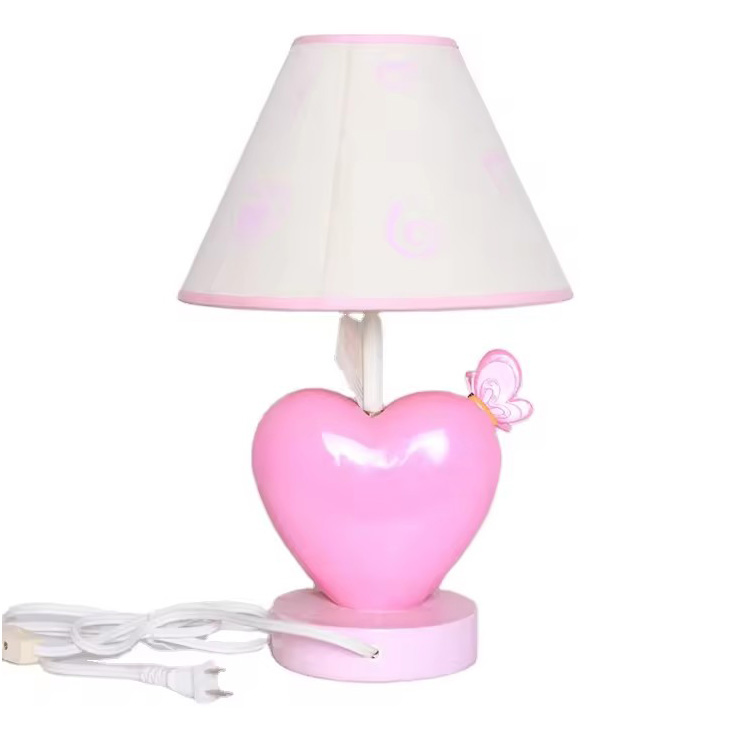 Bedroom Pink Heart Shape Fashionable Resin Table Lamp