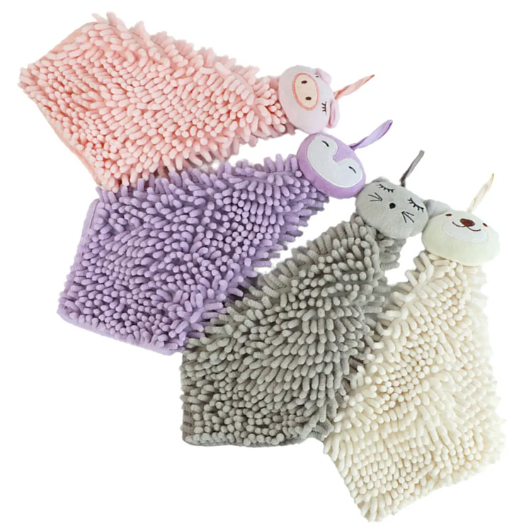 Cartoon cute na hayop na sumisipsip ng chenille hand towel