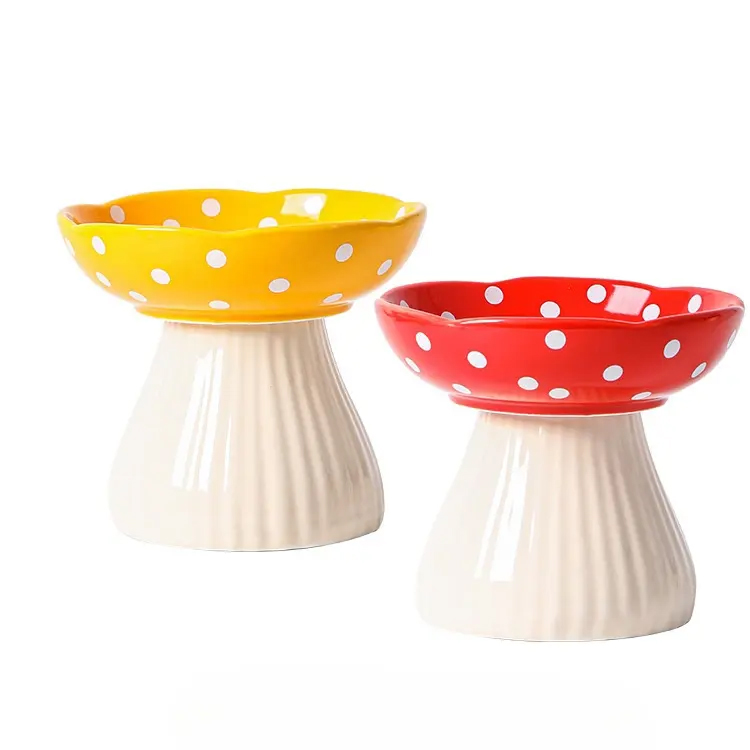 Cartoon high foot ceramic nakataas ang nakataas na pusa matangkad na feed bowls