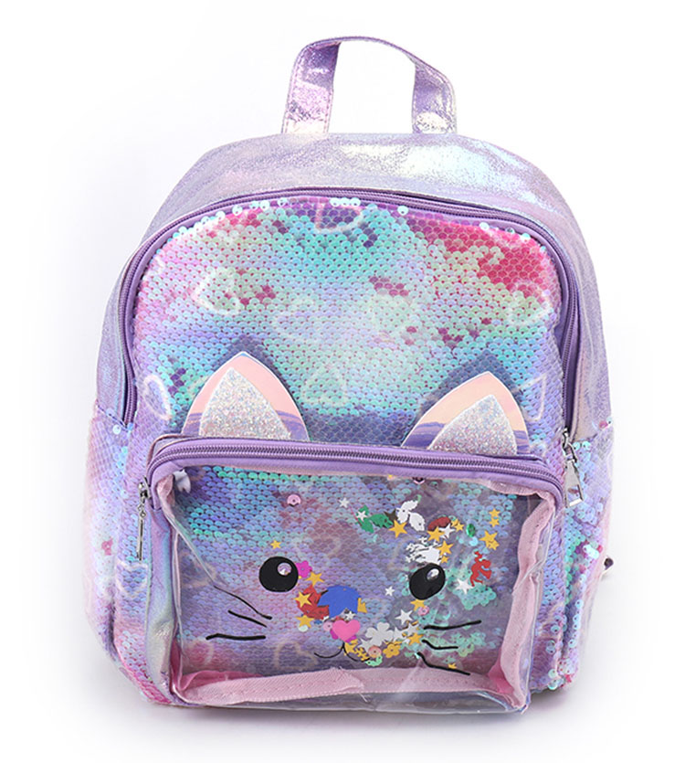 Backpack na may sequin na pusa