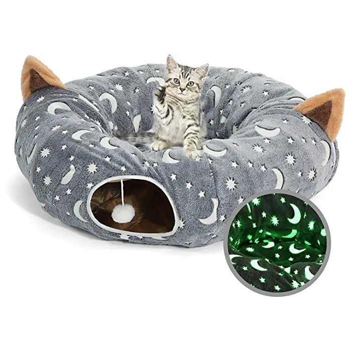 Cat Tunnel Bed Tube na may Cushion at Plush Ball Toy