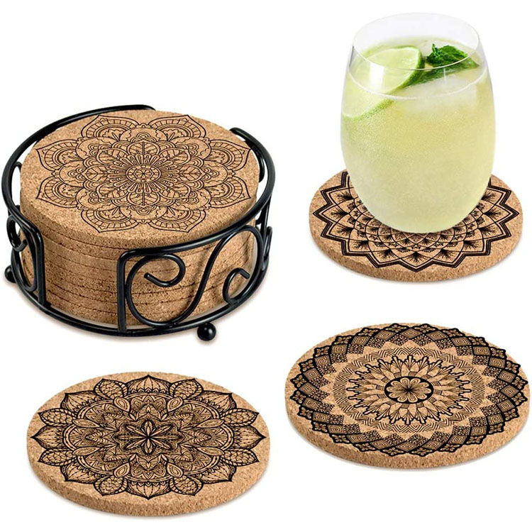 Cool Absorbent Drink Cork Coasters Set na may Hawak