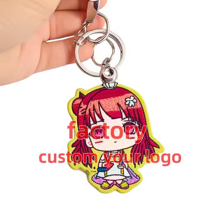Pasadyang logo ng pagbuburda ng logo keyring na naka -embroidered key chain