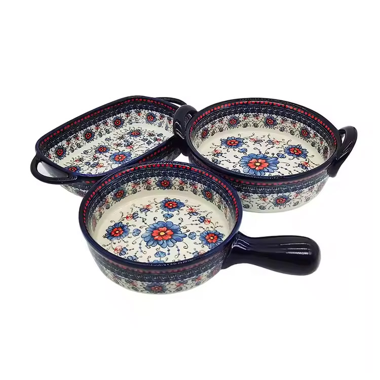 Pasadyang vintage printing heat resistant porselana frying pan