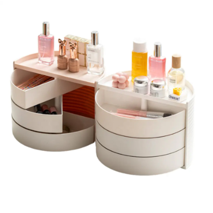 Desktop circular dresser container makeup organizer