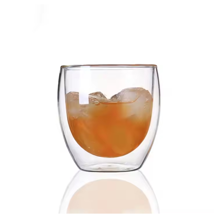 Dobleng baso ng dingding na itinakda ng 4 na pcs na insulated whisky glass