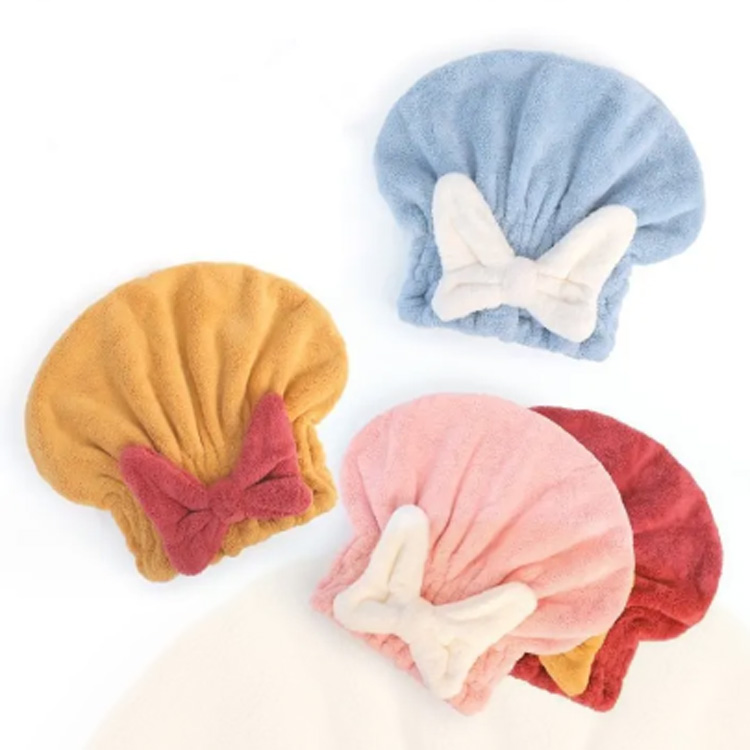 Ang pagpapatayo ng buhok ng microfiber na may bow-knot shower hair turban