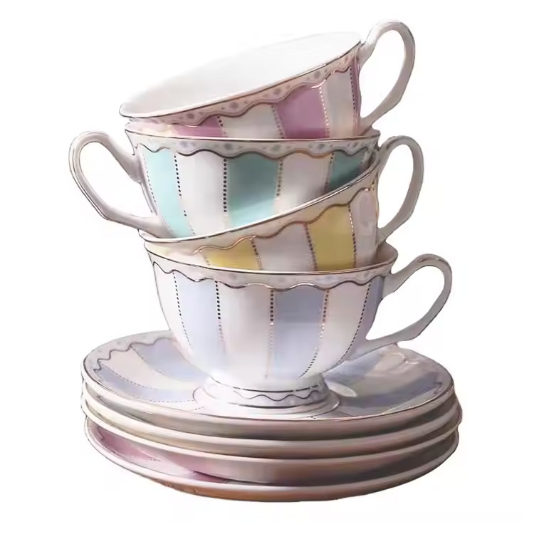 Milk Stripe Ceramics Porcelain Cup Sets Para sa Kape at Tea