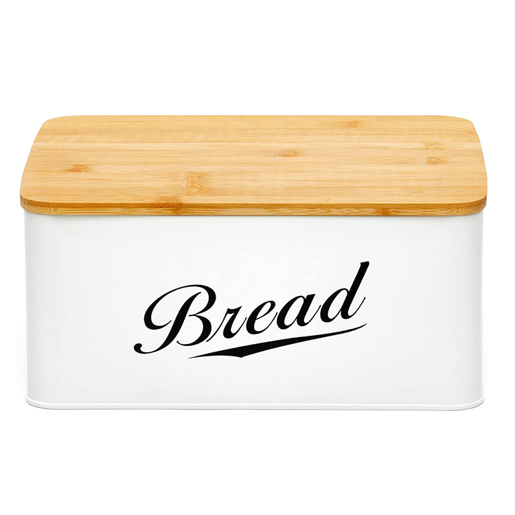 Modernong Metal Bread Box na may Takip ng Kawayan