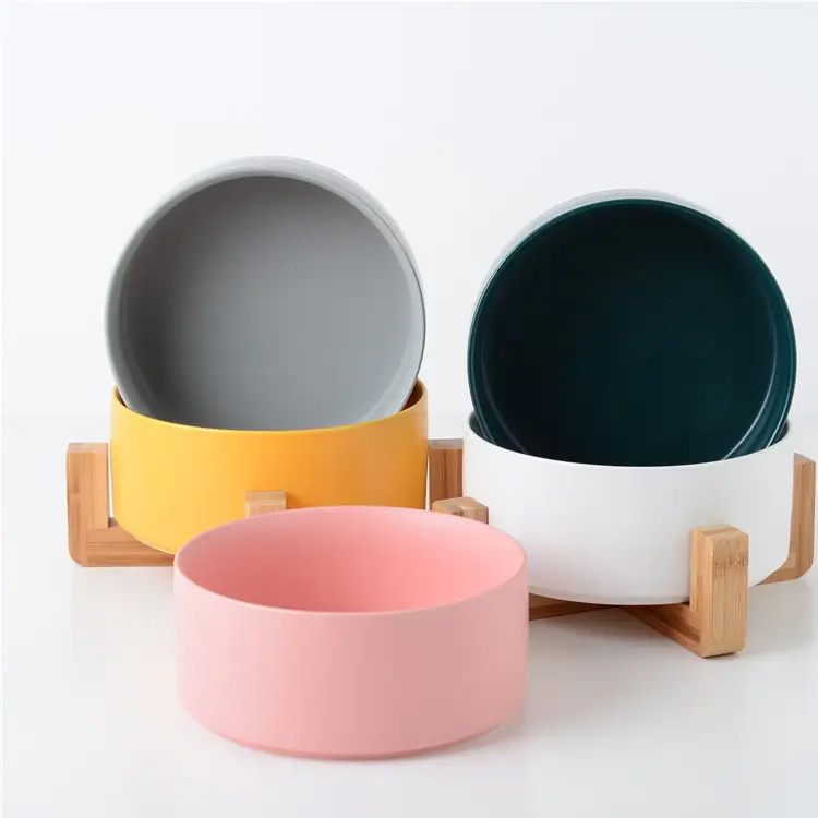 Maraming kulay ceramic na kahoy na frame ng alagang hayop ng pusa dog bowl