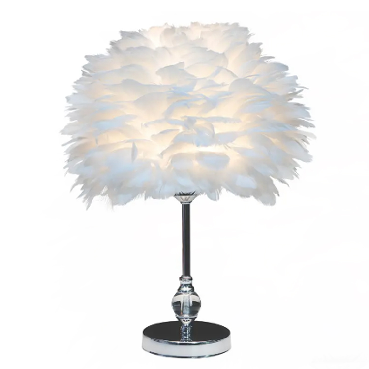 Pink na hugis Puso na Crystal Hemisphere Feather Desk Lamp