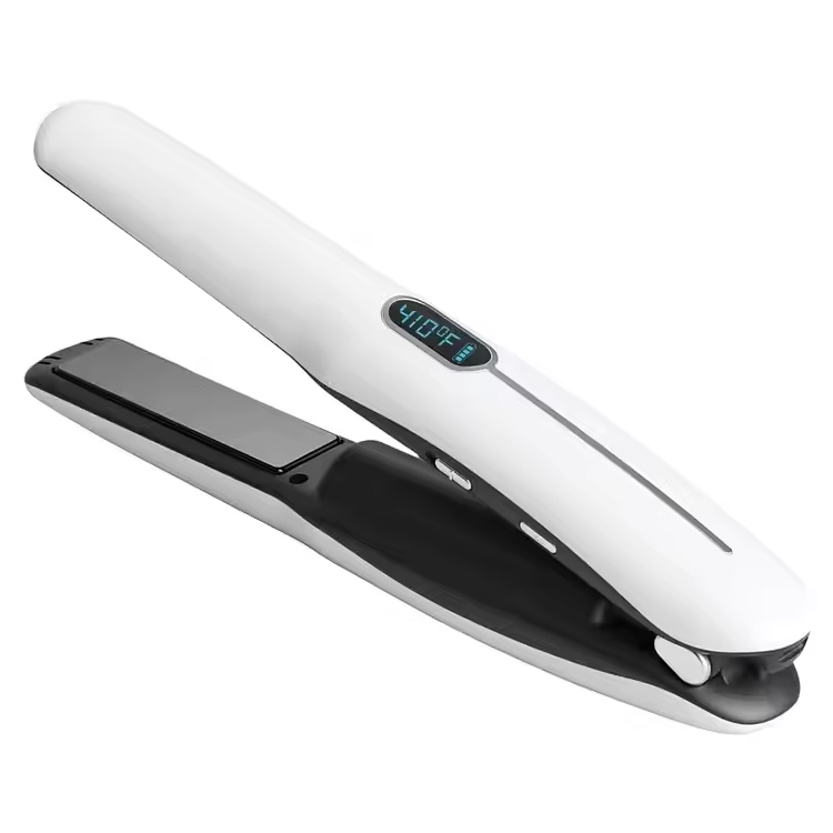 Portable 2-in-1 mini cordless hair straightener at curling iron