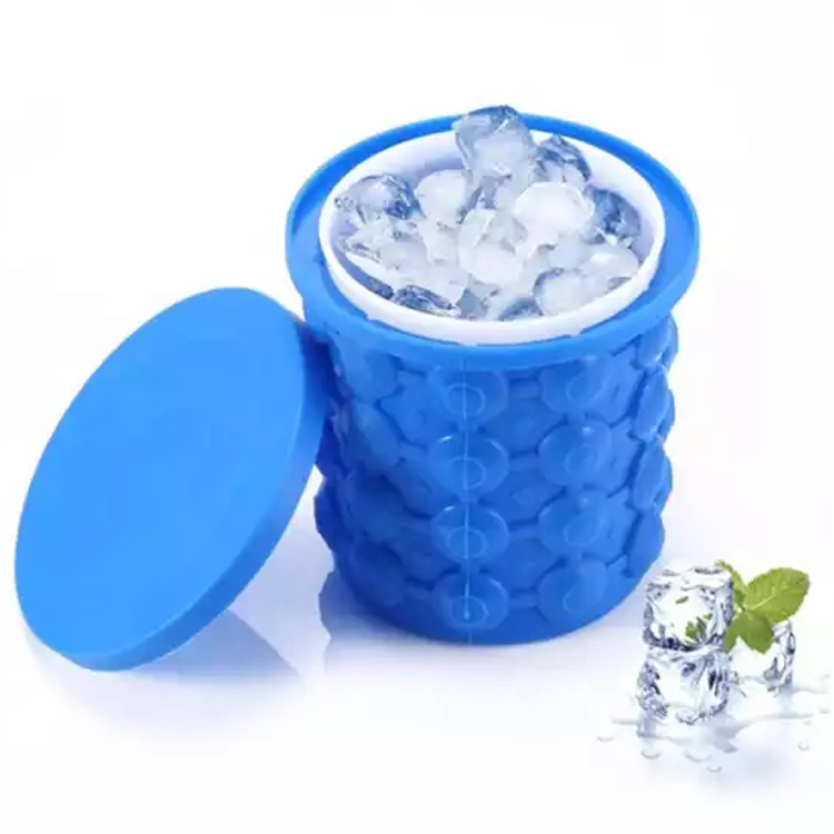 Portable Silicone Ice Cube Mold Maker Bucket na may Takip