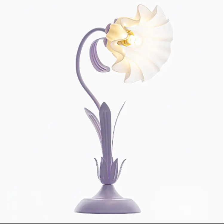 Retro Unique Glass Flower Living Nightstand Desk Lamp