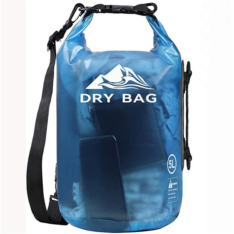 Roll top portable madaling gamitin na nagdadala ng transparent dry bag