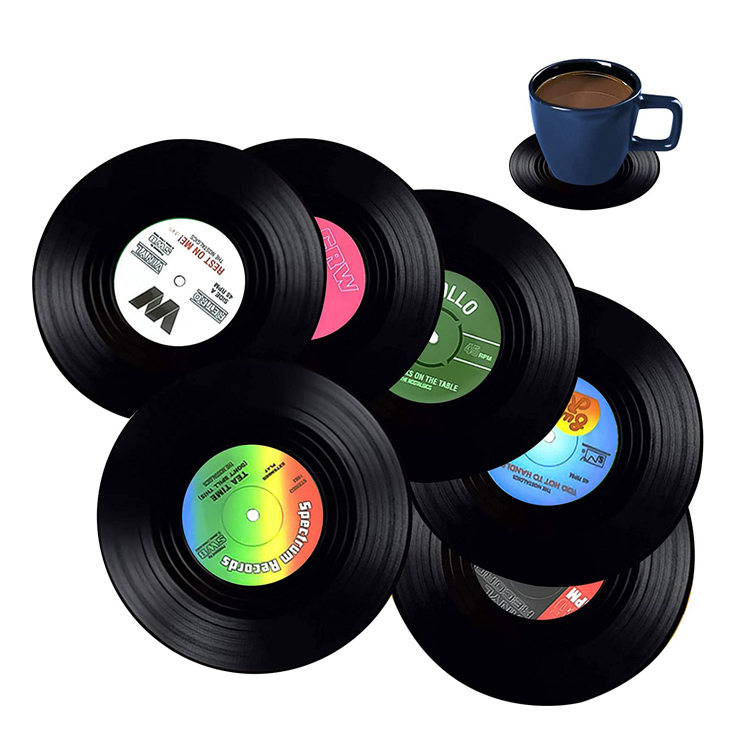 Set ng 12 Retro Vintage Vinyl Record Coaster para sa Mga Inumin