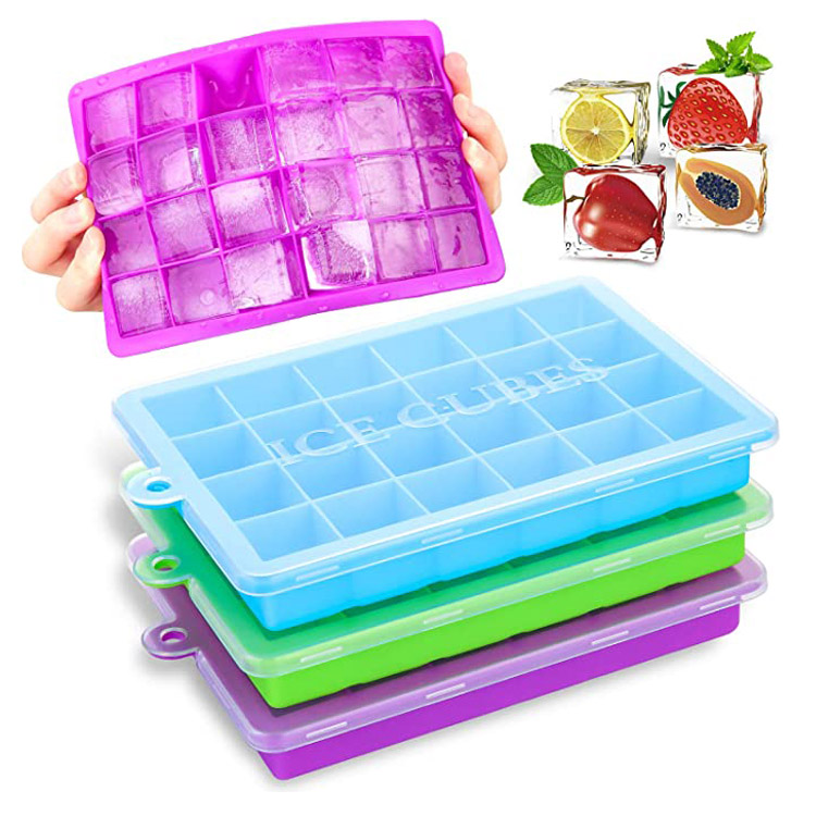 24 Cavities Silicone Ice Cube Tray na may Mga Takip