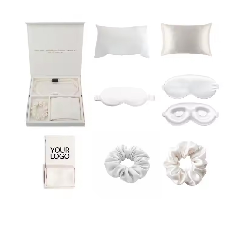 Silk Gift Set Custom Logo Kasama ang Hair Scrunchies Pillowcase