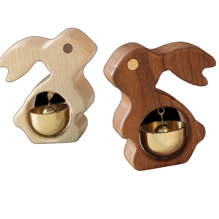 Solid Wood Rabbit Fridge Magnets Handcrafted Brass Doorbell