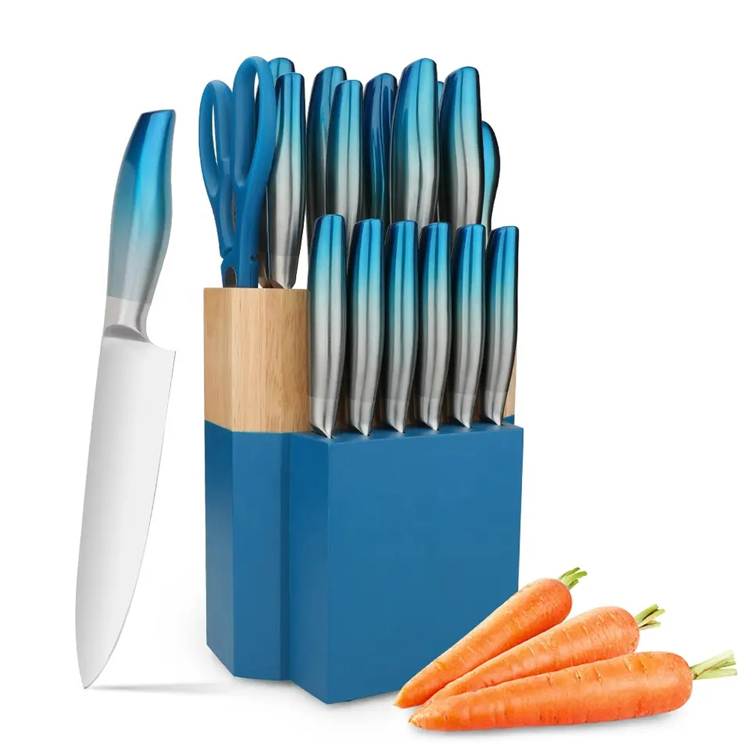 Stainless Steel Gradient Kitchen Knife Set na may Wooden Block