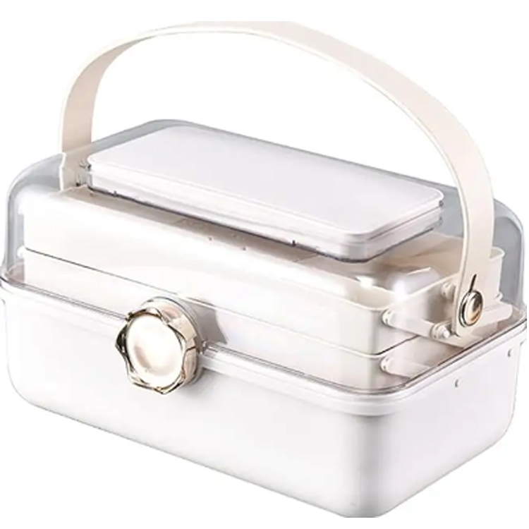 Three-layer plastic cosmetics storage box makeup organizer