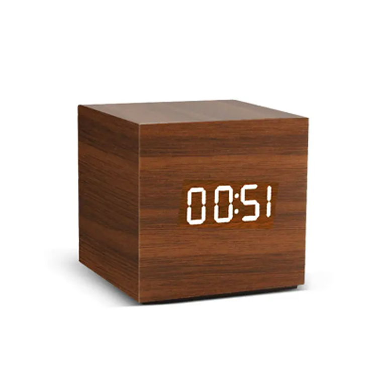 Voice Control Digital Alarm Clock Wooden USB Digital Clock